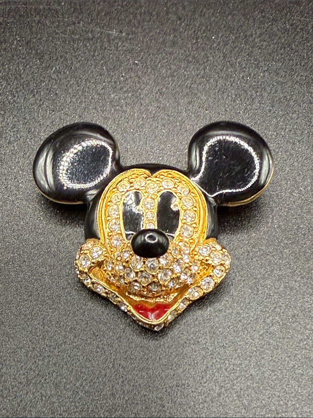 Vintage Crystal Enamel Mickey Head Brooch Signed Disney Napier